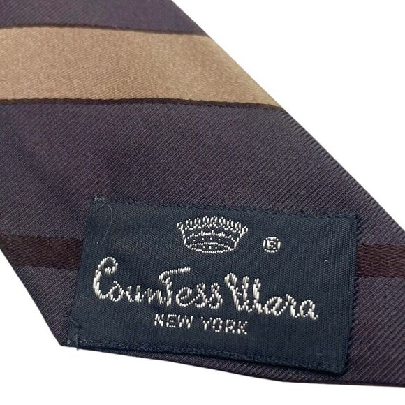 Vintage WOOLF BROTHERS COUNTESS MARA Tie Dark Brown Light Brown Silver, Preowned - Picture 5 of 7